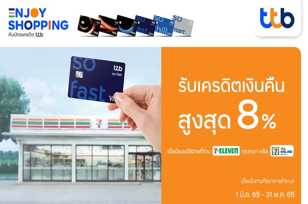 บัตรเครดิต ทีทีบี มอบความคุ้มค่าทุกการใช้จ่าย รับเครดิตเงินคืนสูงสุด 8%