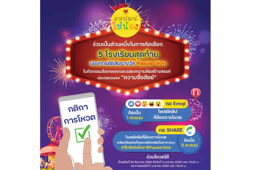 รายการสหพัฒน์ให้น้อง และซื่อสัตย์เพื่อชาติ ชวนโหวตหาผู้ชนะ ประกวดร้องเพลงและแสดงความคิดสร้างสรรค์ผ่าน Facebook ซื่อสัตย์เพื่อชาติ